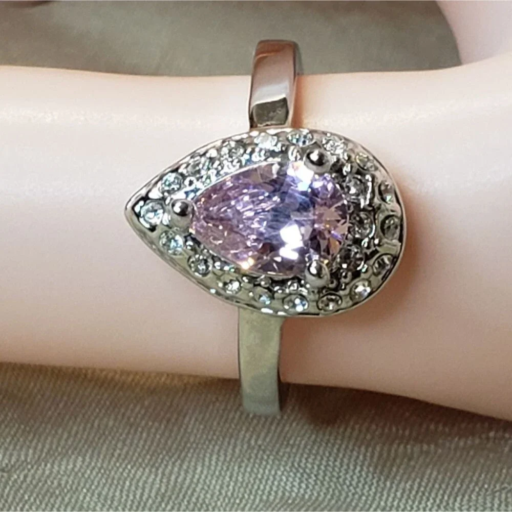 Pink sapphire and CZ pear shaped necklace, earrings and Ring, NEW